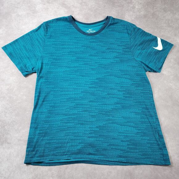 Nike Shirt Mens 2XL Blue Dri Fit Print All Over Stretch Athletic Stretch Crew - Picture 1 of 8